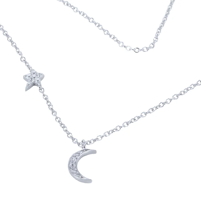 Sterling Silver Moon and Star CZ Necklace