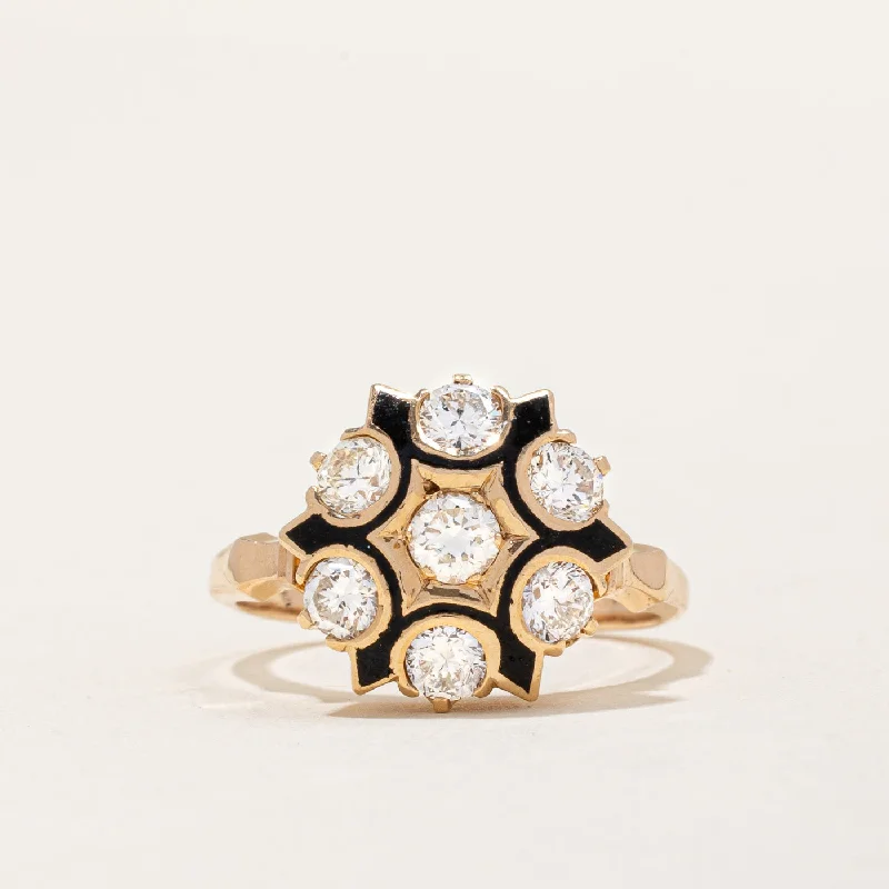 Diamond & Black Enamel Cocktail Ring | 1.05ctw | SZ 7.25 |