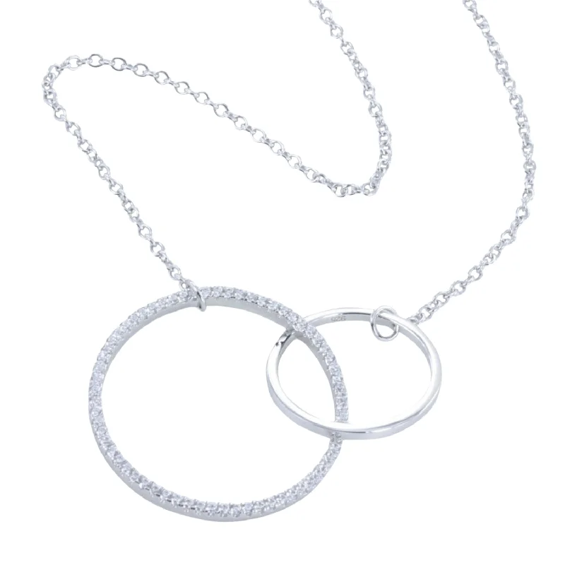 Sterling Silver Twin Ring Pave Necklace