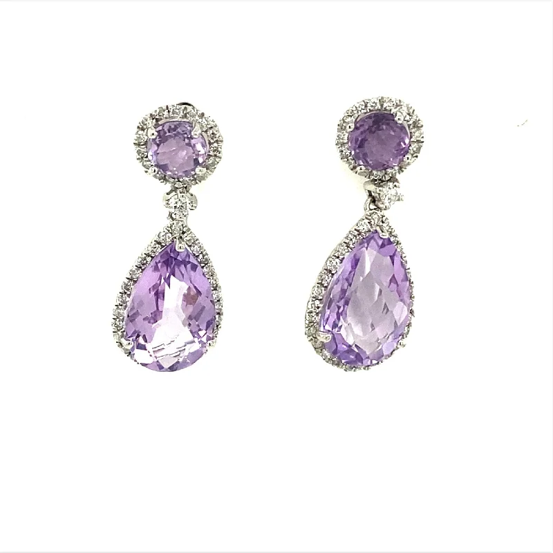 Amethyst and Diamond Halo Dangle Earrings