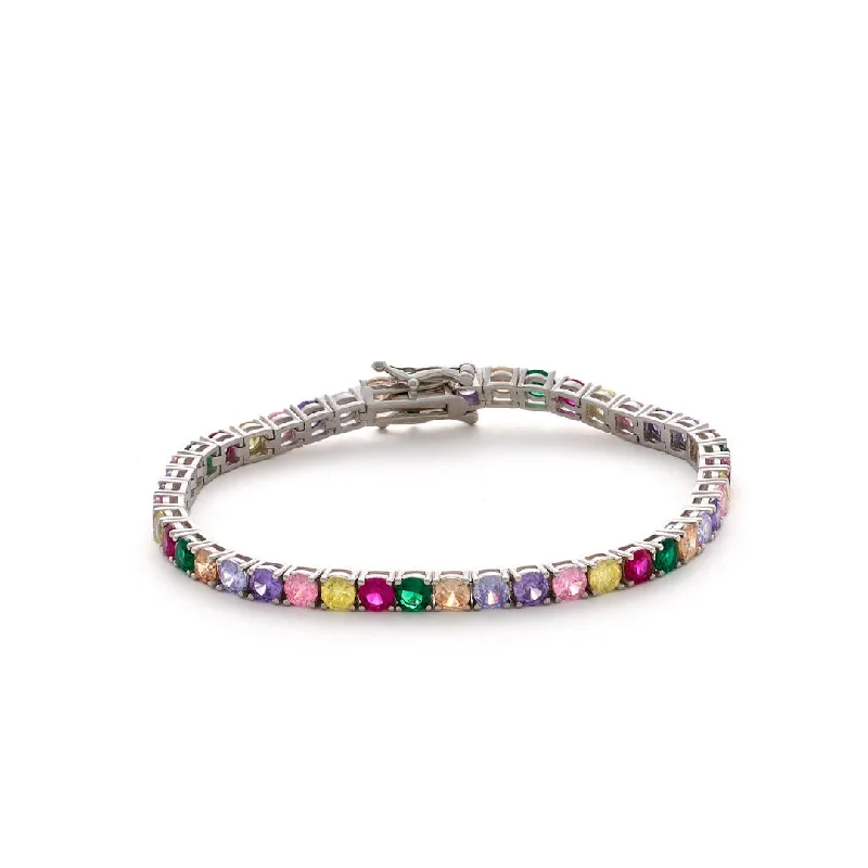 Tennis Rainbow (4mm) Silver Bracelet w. Zirconia