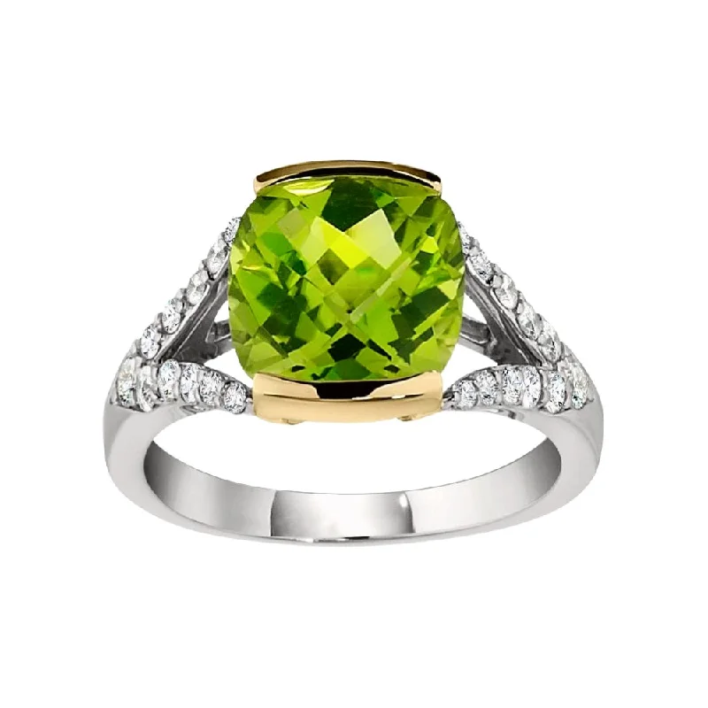 Modern Peridot and Diamond Ring