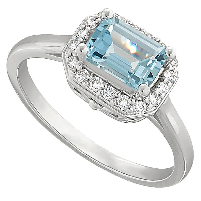 Emerald Cut Aquamarine and Diamond Ring