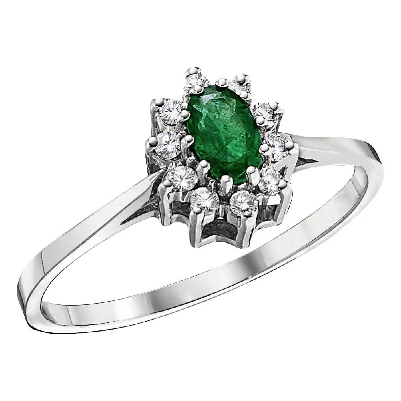 Oval Emerald and Diamond Halo Ring