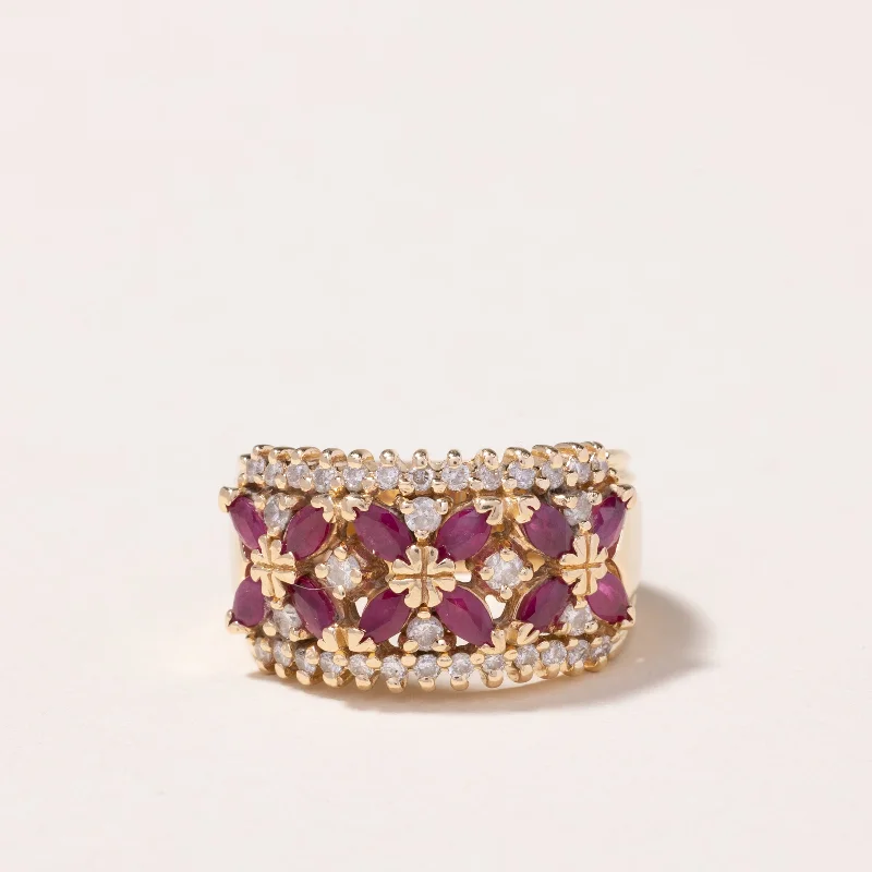 14k Yellow Gold Ruby and Diamond Ring | 0.94ctw, 0.22ctw, 0.39ctw | SZ 7