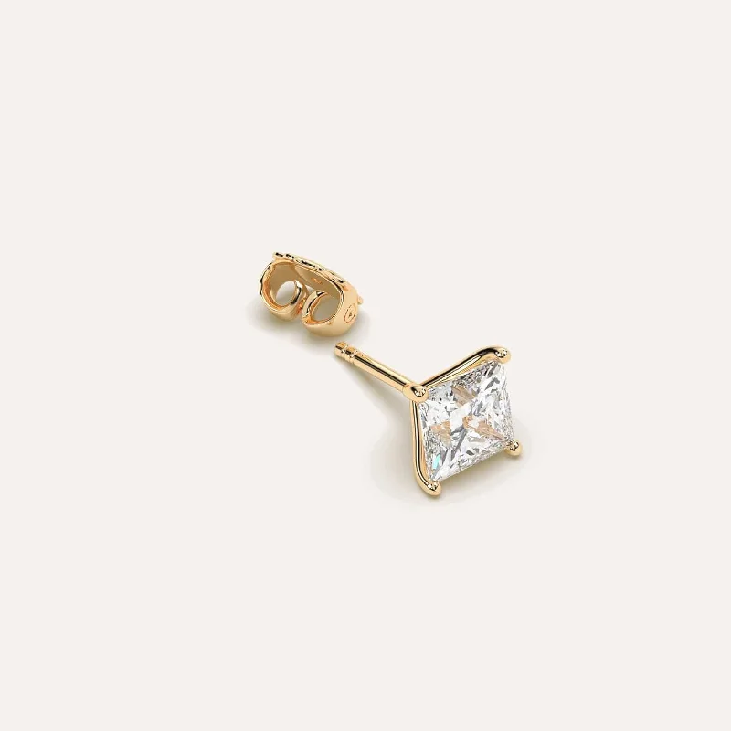 2 carat Single Princess Diamond Stud Earring