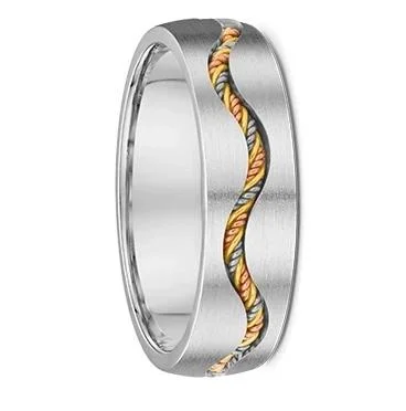 White Gold Men's Wedding Ring with Wave Rope Design - Ultra Deluxe Thickness