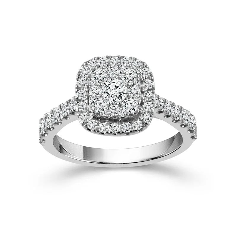 1.00 Ctw Multi Stone Diamond Halo Engagement Ring