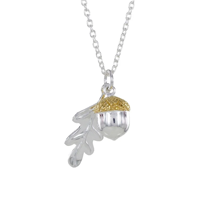 Oak Leaf and Acorn Sterling Silver and Gold Plated Necklace