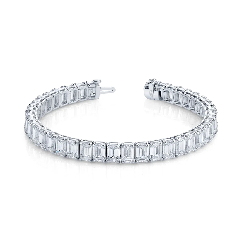 28.26 Carat Platinum Emerald Cut 4-Prong Straight Line Bracelet