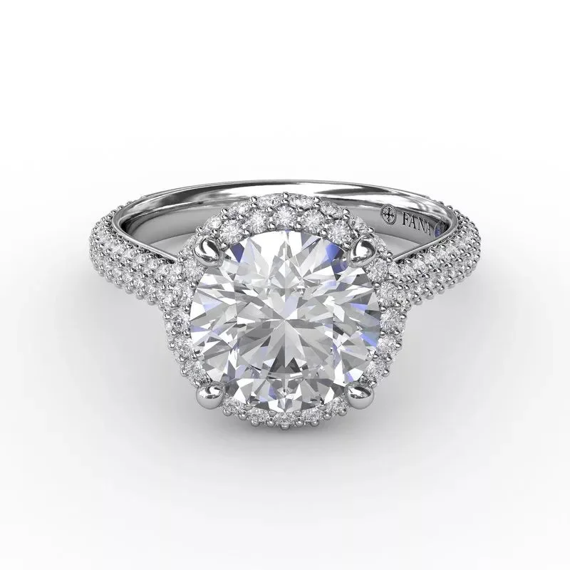 14K WHITE GOLD PAVE DOUBLE HALO AND DIAMOND ACCENT MOUNTING (SETTING ONLY)