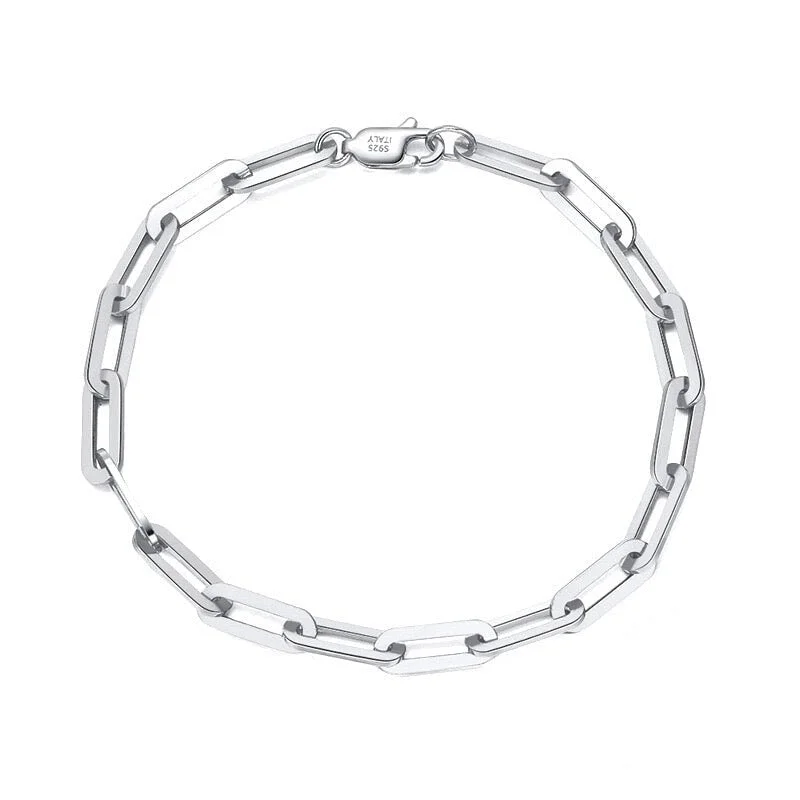 S925 Italy Silver Paper Clip Bracelet in White Gold - 5mm