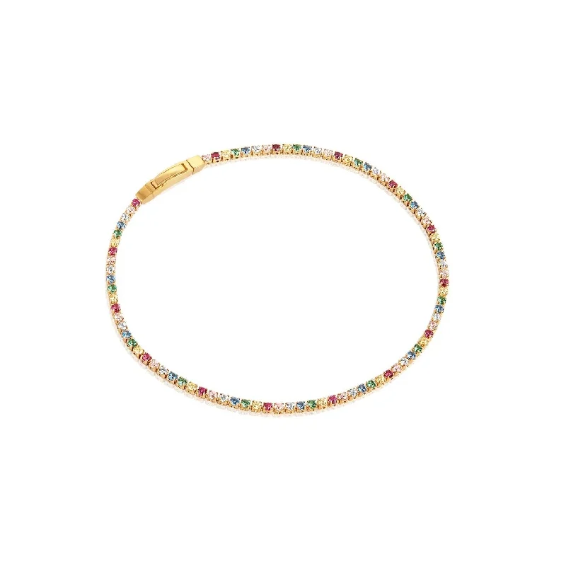 Ellera Rainbow Gold Plated Bracelet w. Yellow, Pink, Blue, Green & Purple Zirconias