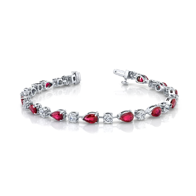 2.38 Carat White Gold Ruby and Diamond Straight Line Bracelet