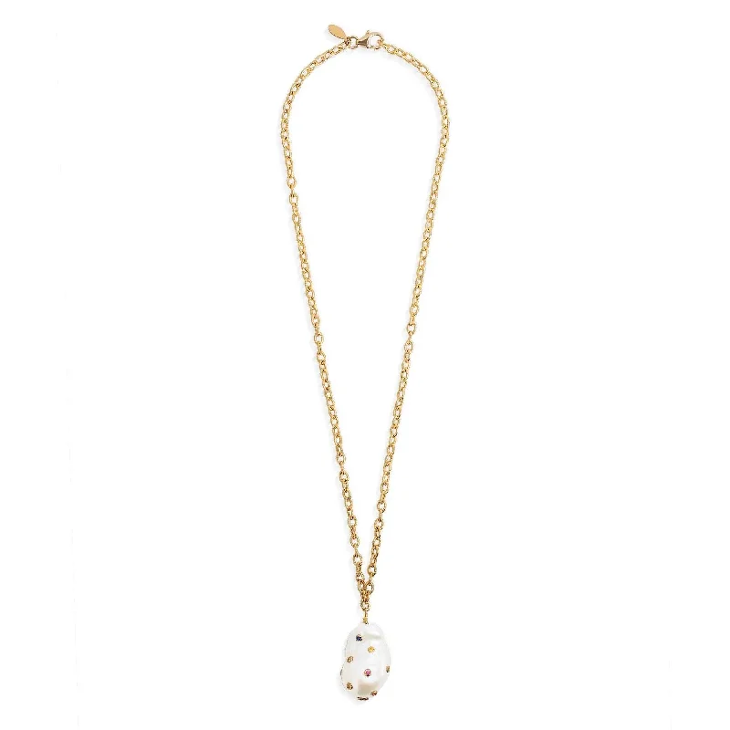 Rainbow Golden Pearl Oasis Drop Heart Necklace