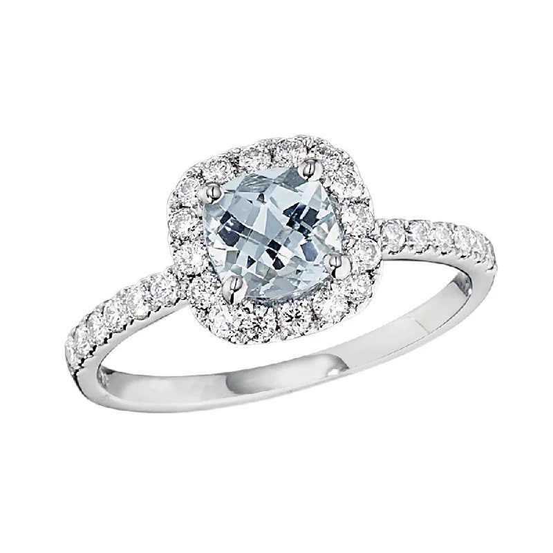 Cushion Aquamarine and Diamond Halo Ring - Petite Version