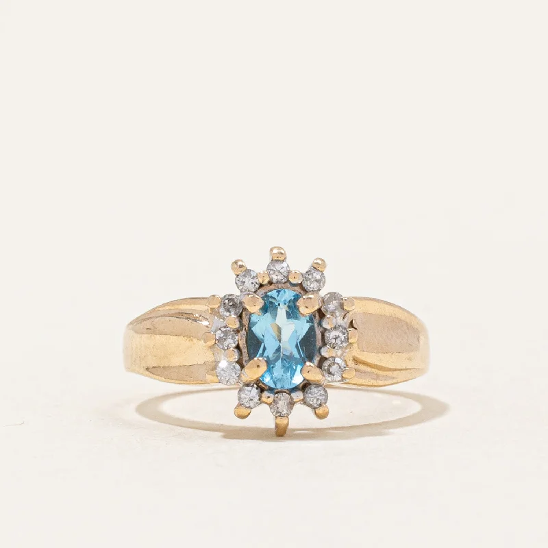 Blue Topaz & Diamond Halo Ring | 0.40ct, 0.12ctw | SZ 4.75 |