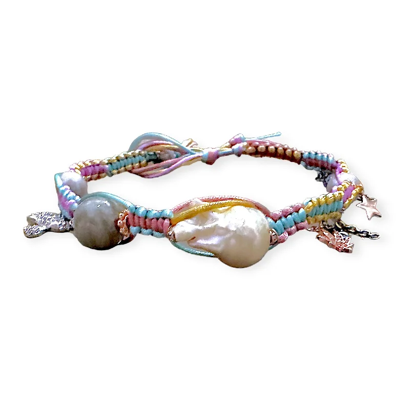 SPRING SPARKLING PSYCHEDELIC SKY BAROQUE PEARL ROSE GOLD LUCKY CHARM SILK ROCKER CHOKER