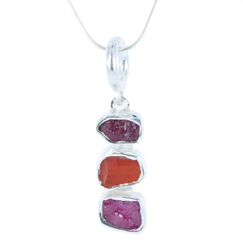 Rough Red Ruby Stone Necklace in Sterling Silver