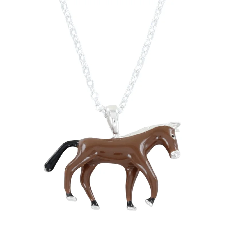 Sterling Silver Enamel Bay Horse Necklace