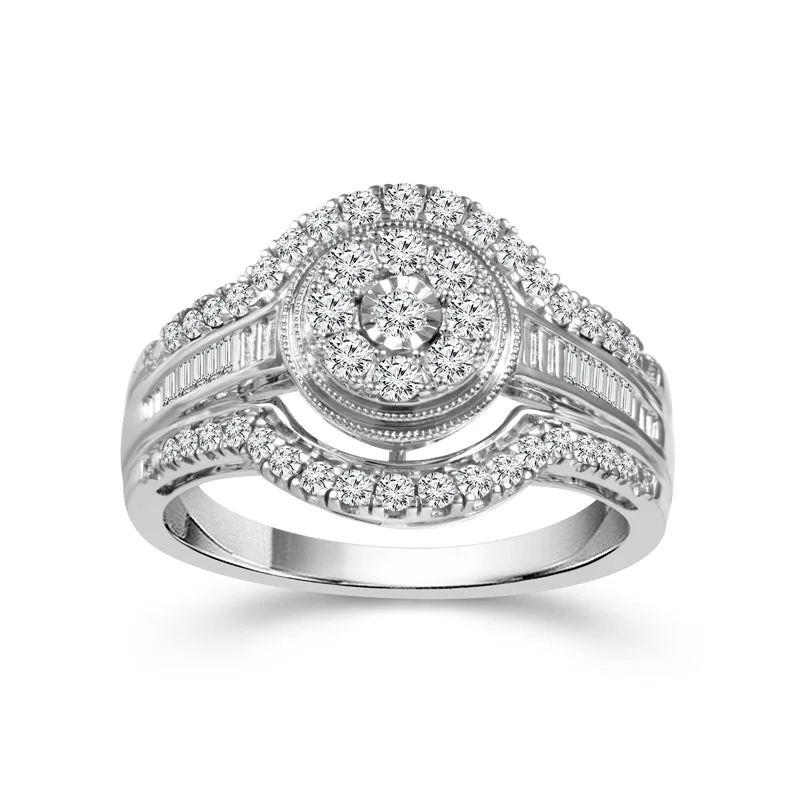 1/2 Ctw Multi Stone Diamond Engagement Ring in 10k White Gold