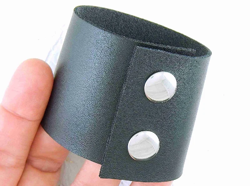 50mm cactus leather cuff bracelet in 3 colours (apple green, tan, black), stainless steel snap buttons