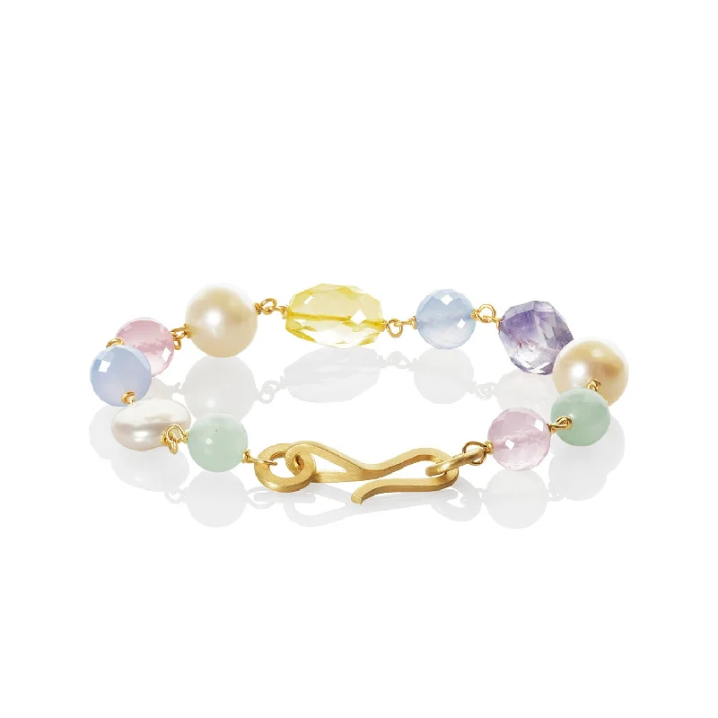 Piccolo Northern Light Limited Edition 18K Gold Bracelet w. Amethyst, Quartz & Pearl