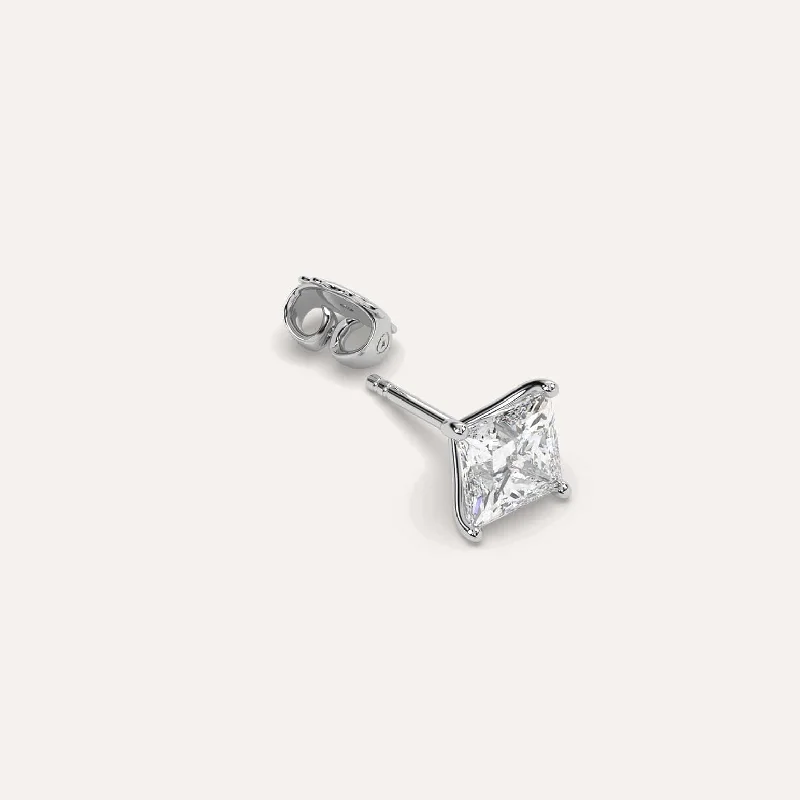 2 carat Single Princess Diamond Stud Earring