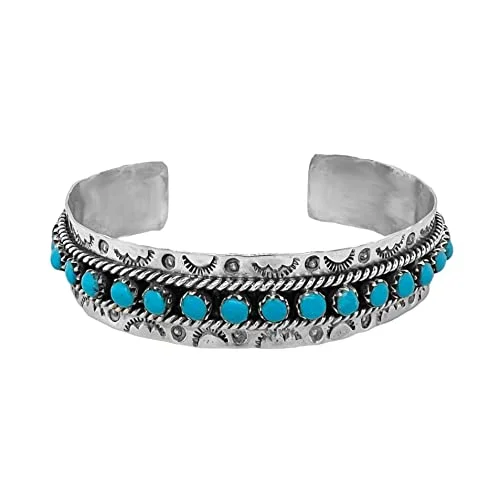 Genuine Sleeping Beauty Turquoise Cuff Bracelet, Sterling Silver, Authentic Native American USA Handmade, Size Women's Small