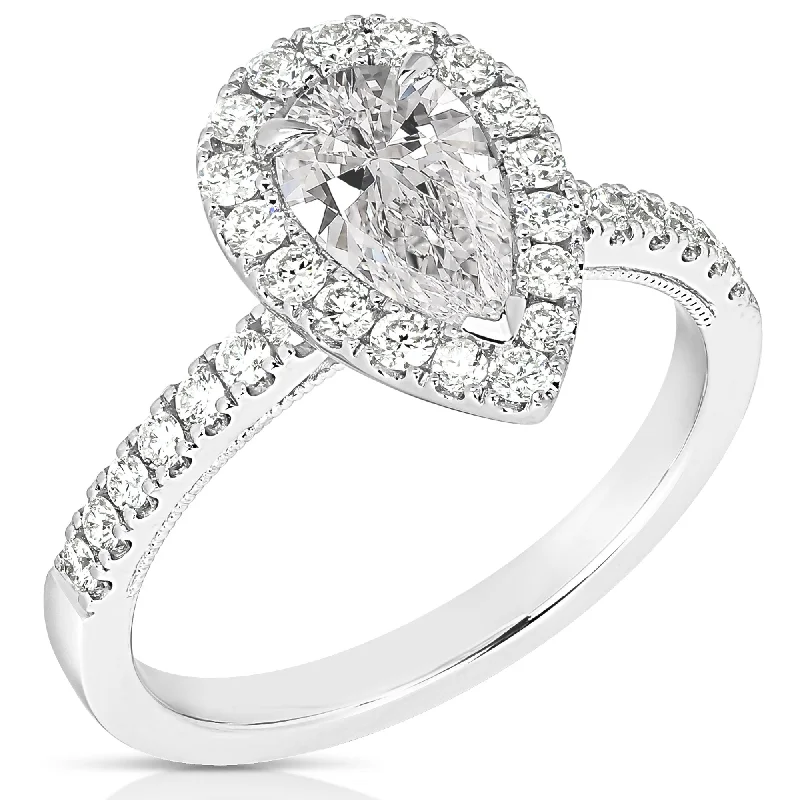 2.00 Ctw Pear Halo Lab Grown Diamond Engagement Ring in 14 Karat White Gold