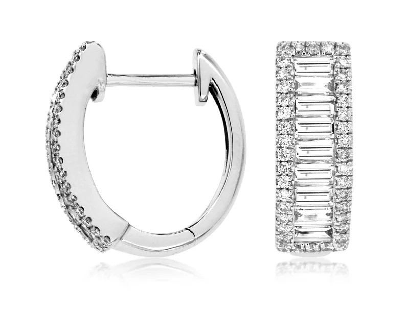 Baguette and Round Diamond Hoop Earrings