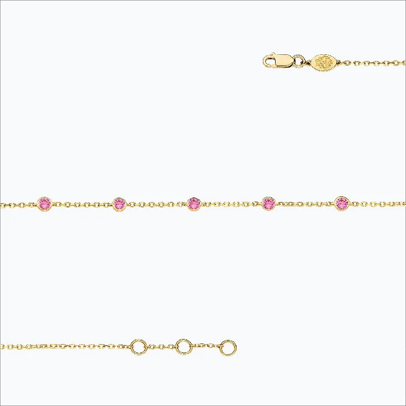 5 Stone 18K Gold Bracelet w. Pink Sapphires