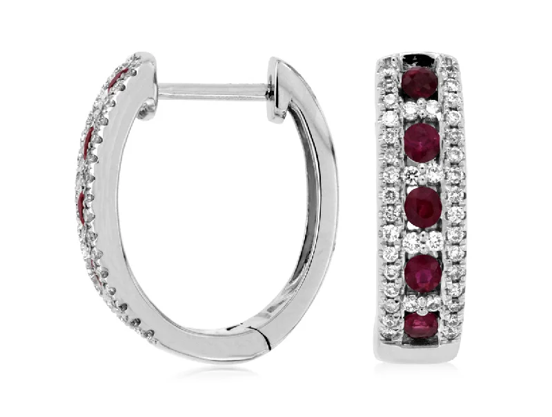 Ruby and Diamond Hoop Earrings