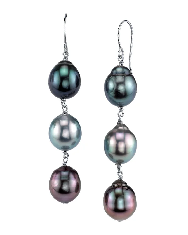 Tahitian South Sea Drop Multicolor Pearl Tincup Earrings