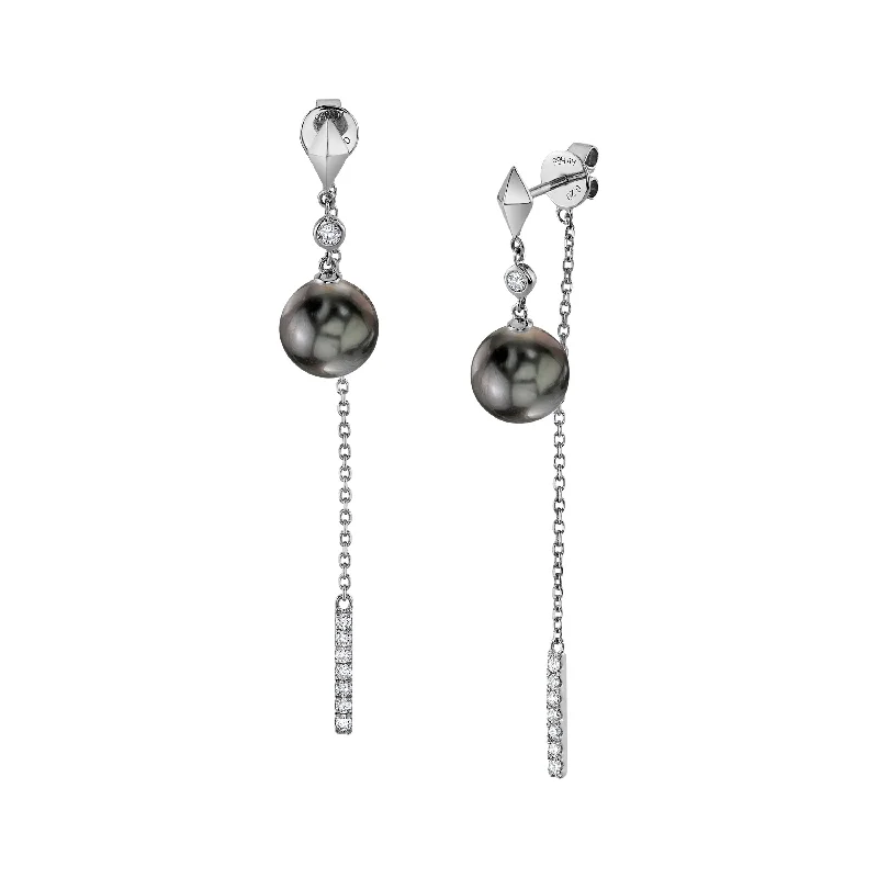 Tahitian South Sea Pearl & Diamond Celebrity Dangle Earrings