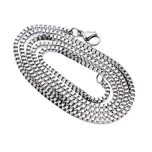 Stainless Steel Box Chain Necklace with Lobster Clasp 20 Inch