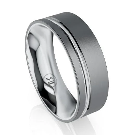 The Lewis Tantalum and Platinum Inner Sleeve Inlay Wedding Ring