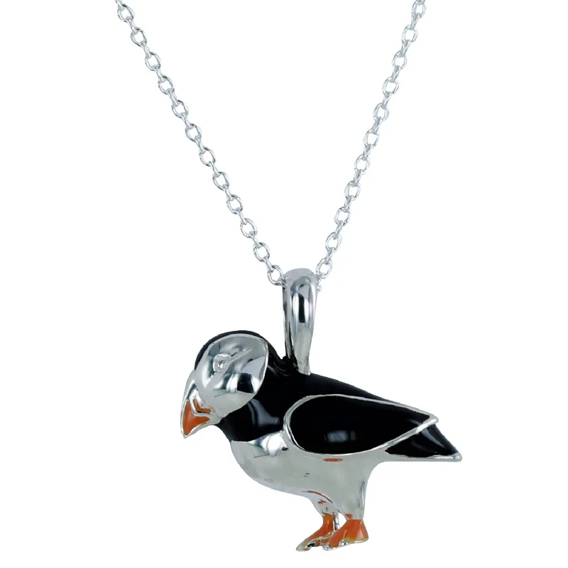 Sterling Silver and Enamel Puffin Necklace