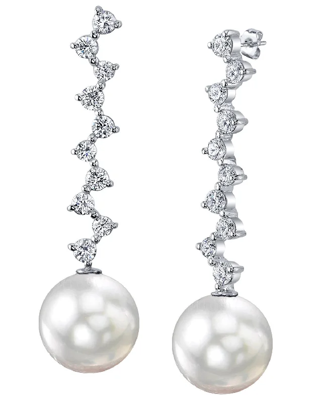 White South Sea Pearl & Diamond Evasion Dangle Earrings