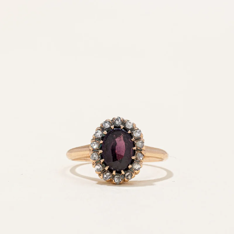 Garnet Topped Doublet & Diamond Halo Ring | 0.60ct, 0.15ctw | SZ 3.25 |