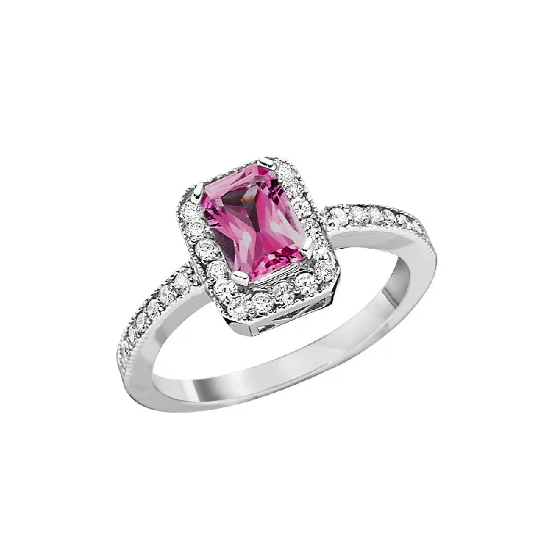 Pink Tourmaline and Diamond Halo Ring