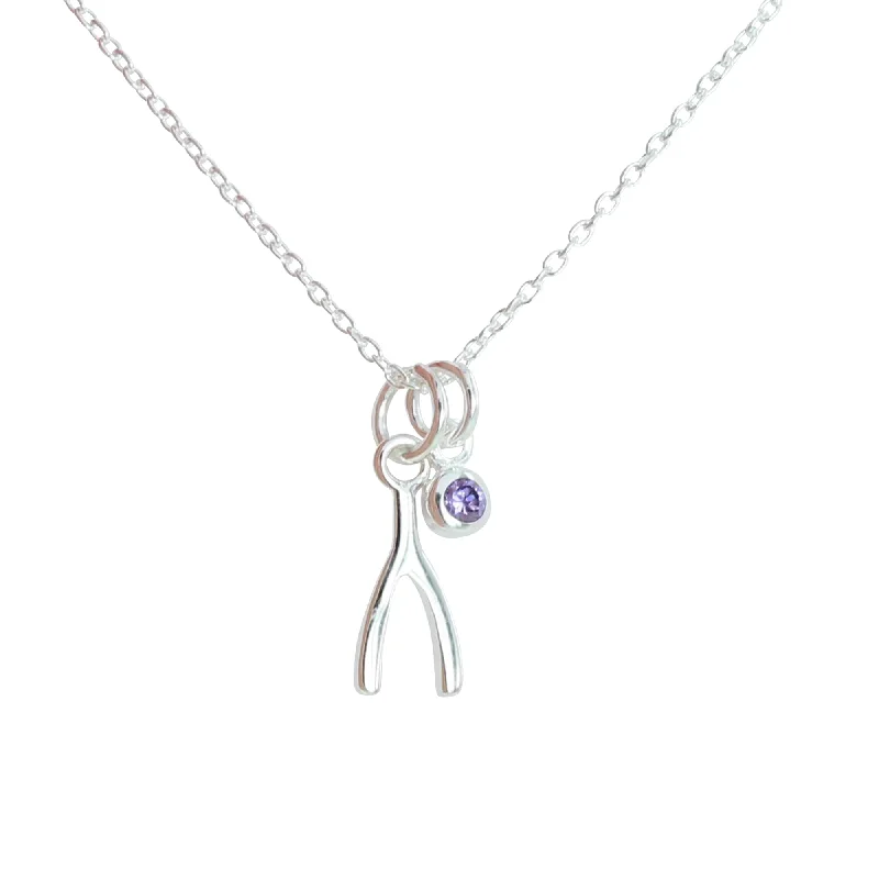 Wishbone and Amethyst Charm Necklace