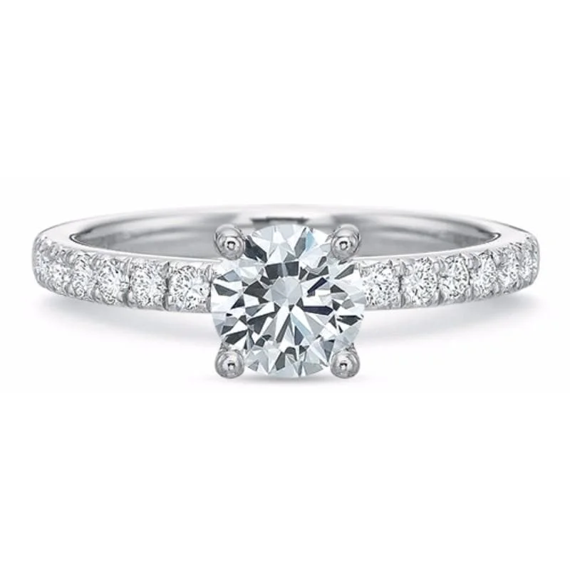 Precision Set 18K White Gold Bead-Set Round Brilliant Diamond Semi-Mount Engagement Ring, 0.29ct (Setting Only)