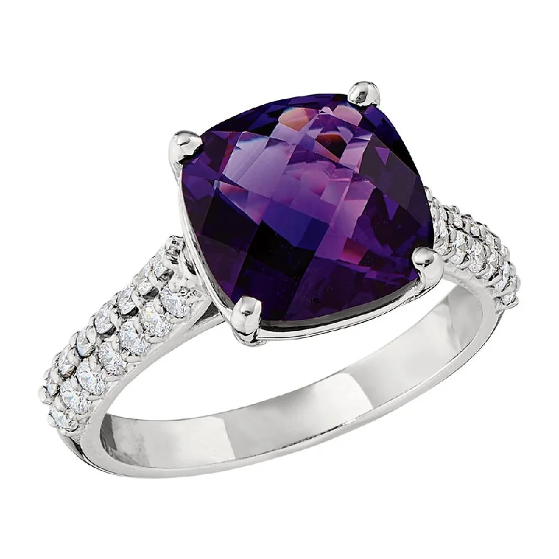 Cushion Amethyst and Diamond Ring