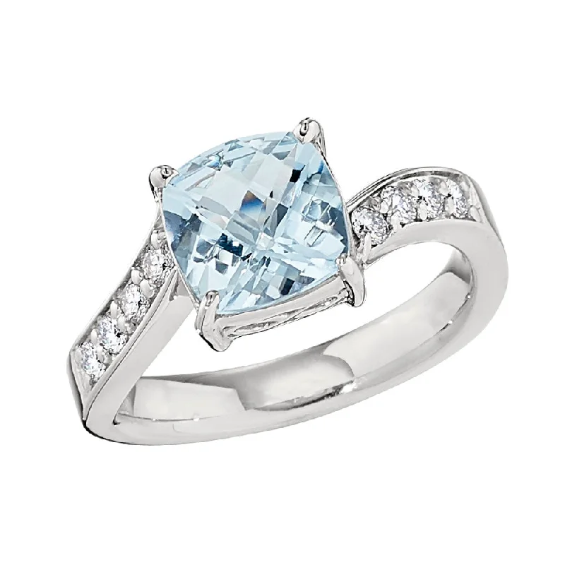 Modern Bypass Aquamarine and Diamond Ring