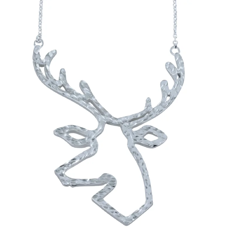 Large Sterling Silver Stag Silhouette Necklace