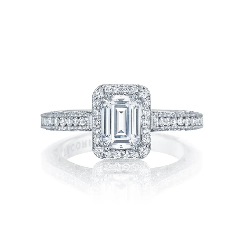 Tacori Platinum Classic Emerald-Cut Crescent Halo Diamond Semi-Mount Engagement Ring (Setting Only)