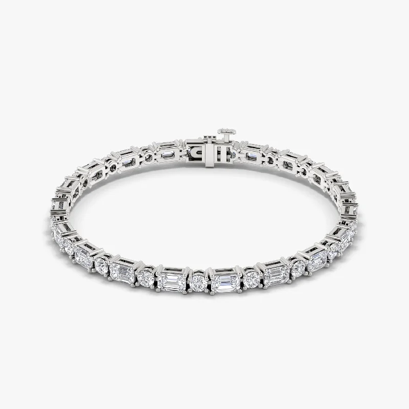 Mixed Shape 14K White Gold Tennis Bracelet w. Emerald cut & Round Brilliant Lab-Grown Diamonds