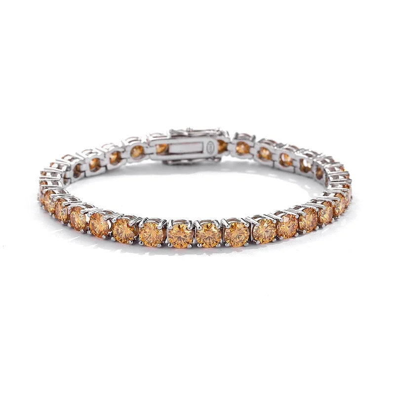 Champagne Color Beige Moissanite Silver Tennis Chain Bracelet