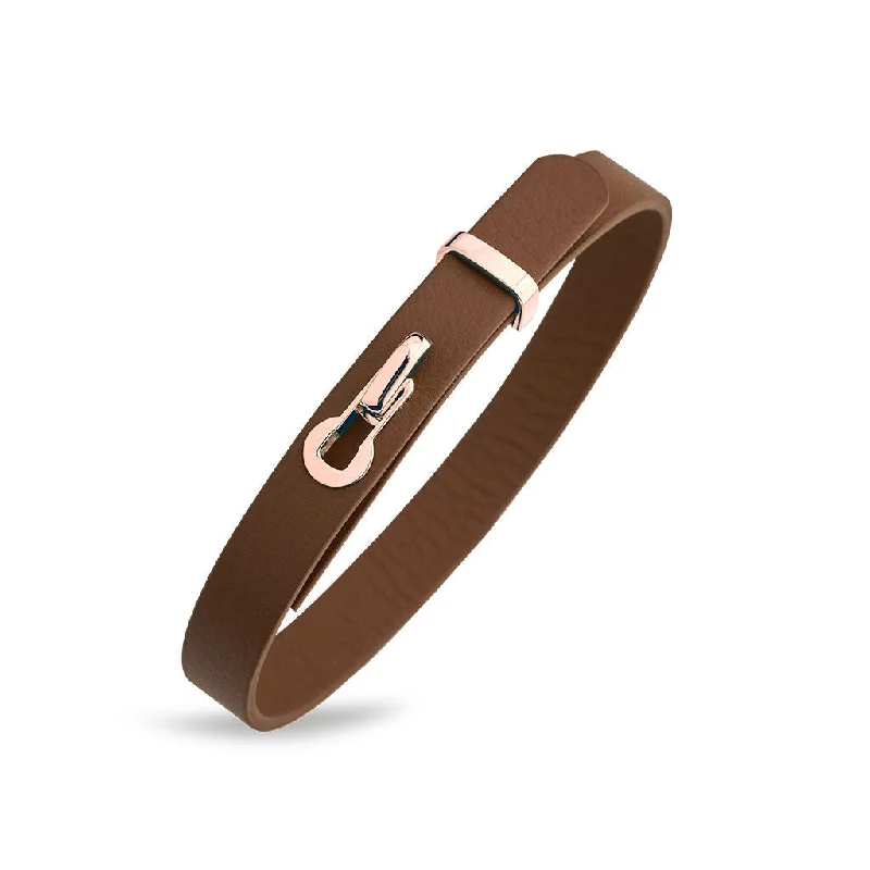 Revolution Brown Leather 18K Rosegold Bracelet